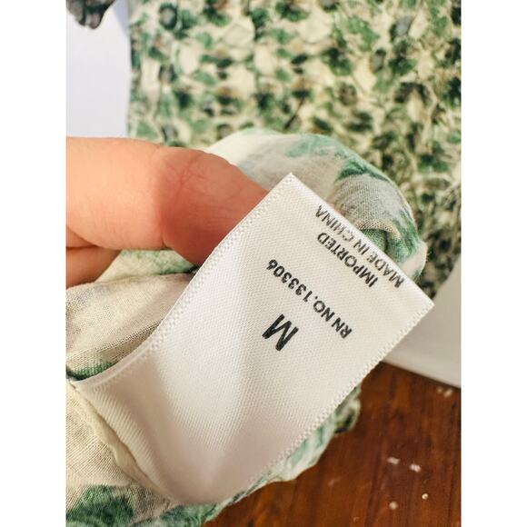 MARYSIA Green White Floral Printed 100% Cotton Drop Waist Imperialis Dress M - Picture 5 of 16